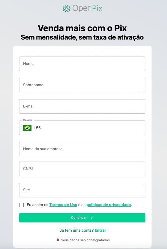 Tela de Registro woovi